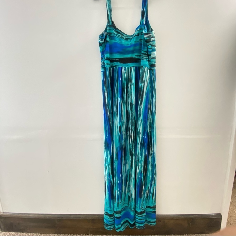 Amanda lane maxi dress blue green abstract tropical print y2k - Picture 9 of 11
